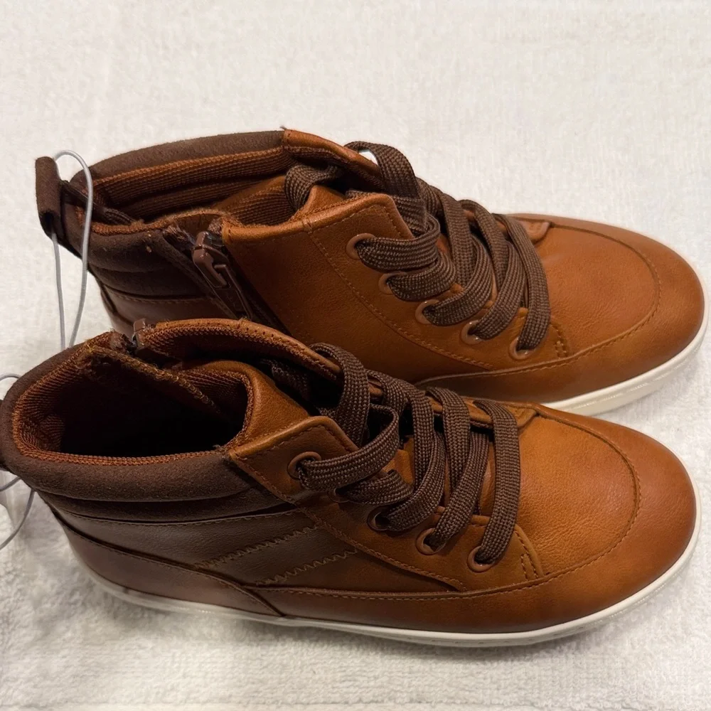 Cat & Jack Kids’ Brown High-Top Sneakers with White Sole.